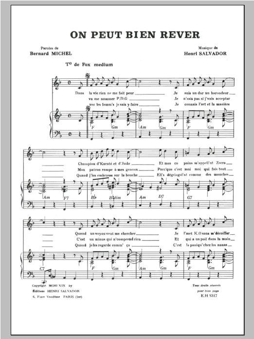 Download Henri Salvador On Peut Bien Rever Sheet Music and learn how to play Piano & Vocal PDF digital score in minutes