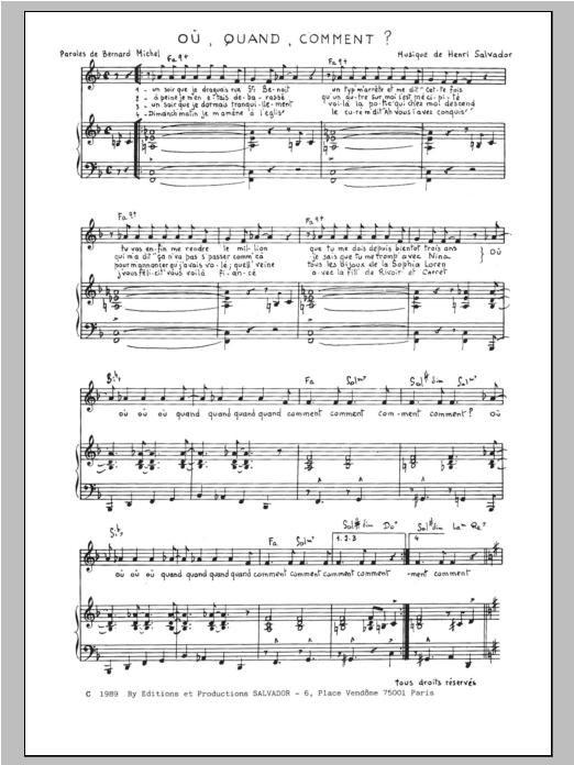 Download Henri Salvador Ou Quand Comment Sheet Music and learn how to play Piano & Vocal PDF digital score in minutes