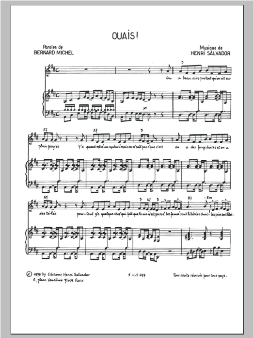 Download Henri Salvador Ouais Sheet Music and learn how to play Piano & Vocal PDF digital score in minutes