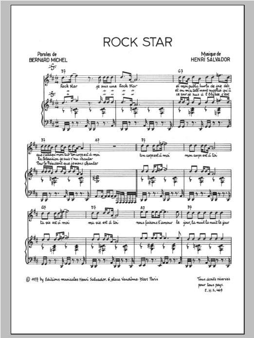 Download Henri Salvador Rock Star Sheet Music and learn how to play Piano & Vocal PDF digital score in minutes