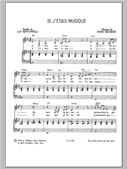 Download Henri Salvador Si J'etais Musique Sheet Music and learn how to play Piano & Vocal PDF digital score in minutes