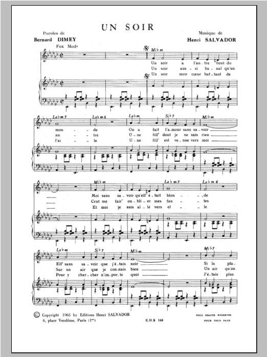 Download Henri Salvador Soir Sheet Music and learn how to play Piano & Vocal PDF digital score in minutes