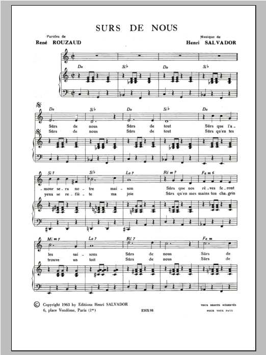 Download Henri Salvador Surs De Nous Sheet Music and learn how to play Piano & Vocal PDF digital score in minutes