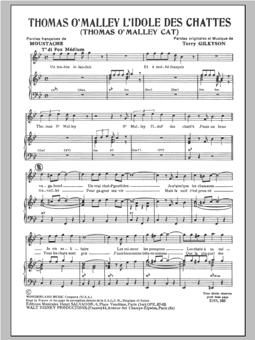 Download Henri Salvador Thomas O'Malley L'idole Des Chattes Sheet Music and learn how to play Piano & Vocal PDF digital score in minutes