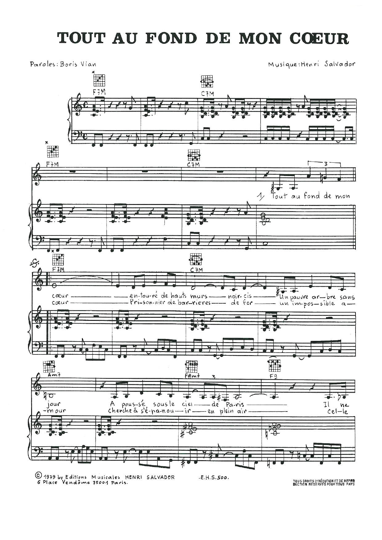 Download Henri Salvador Tout Au Fond De Mon Coeur Sheet Music and learn how to play Piano, Vocal & Guitar PDF digital score in minutes