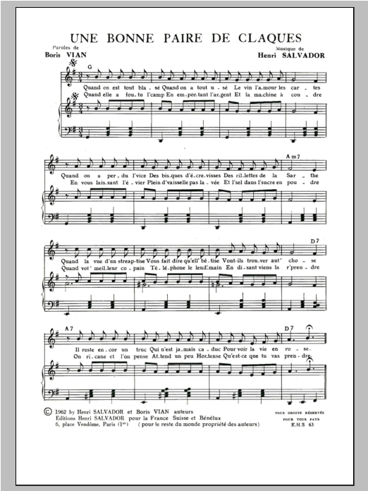 Download Henri Salvador Une Bonne Paire De Claques Sheet Music and learn how to play Piano & Vocal PDF digital score in minutes