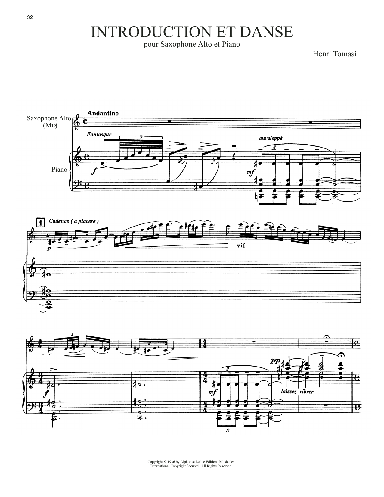 Download Henri Tomasi Introduction Et Danse Sheet Music and learn how to play Alto Sax and Piano PDF digital score in minutes