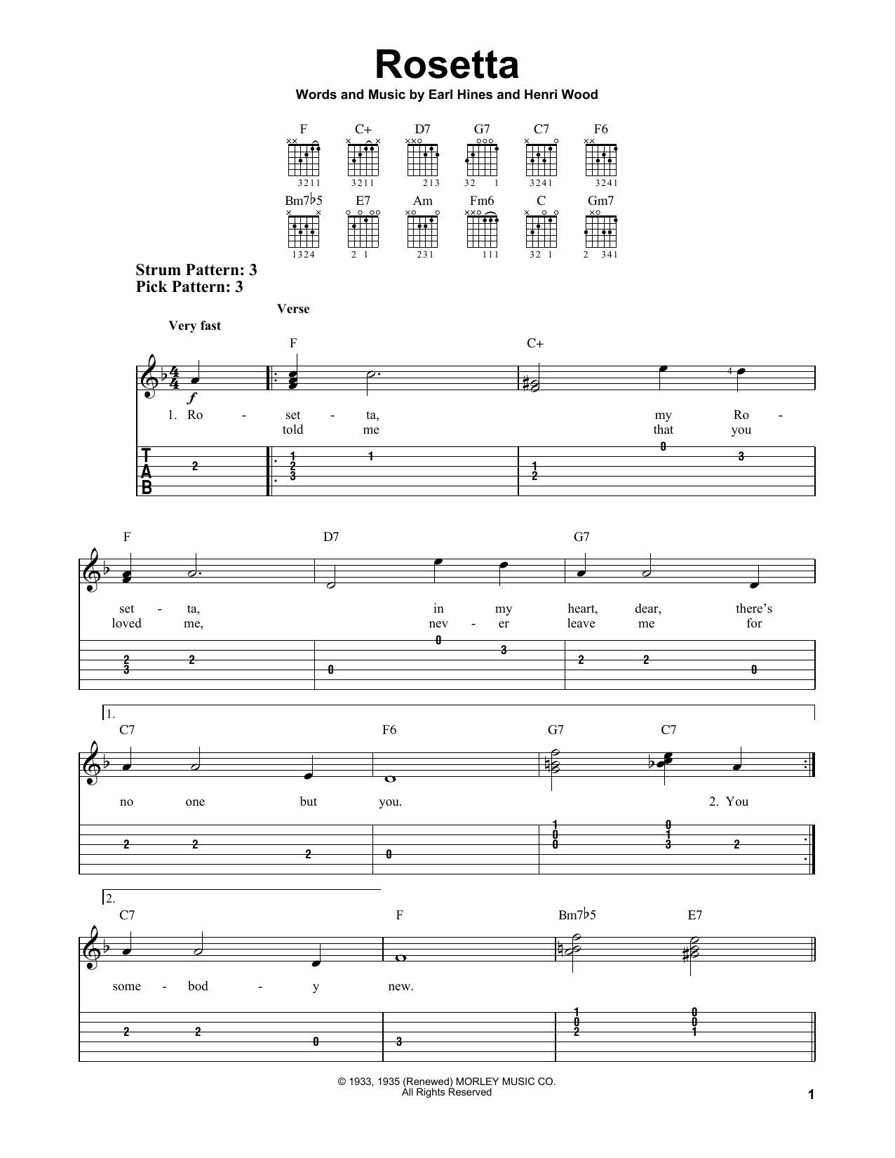 Download Earl Hines Rosetta Sheet Music and learn how to play Easy Guitar Tab PDF digital score in minutes