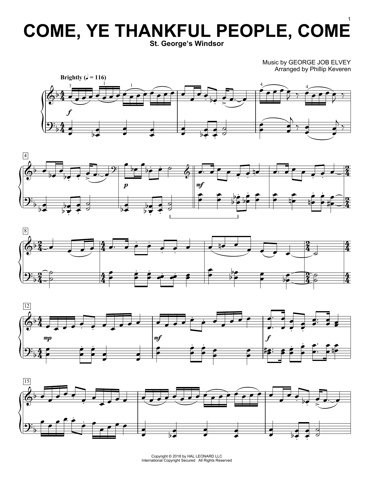 Download Henry Alford and George Job Elvey Come, Ye Thankful People, Come (arr. Phillip Keveren) Sheet Music and learn how to play Piano Solo PDF digital score in minutes