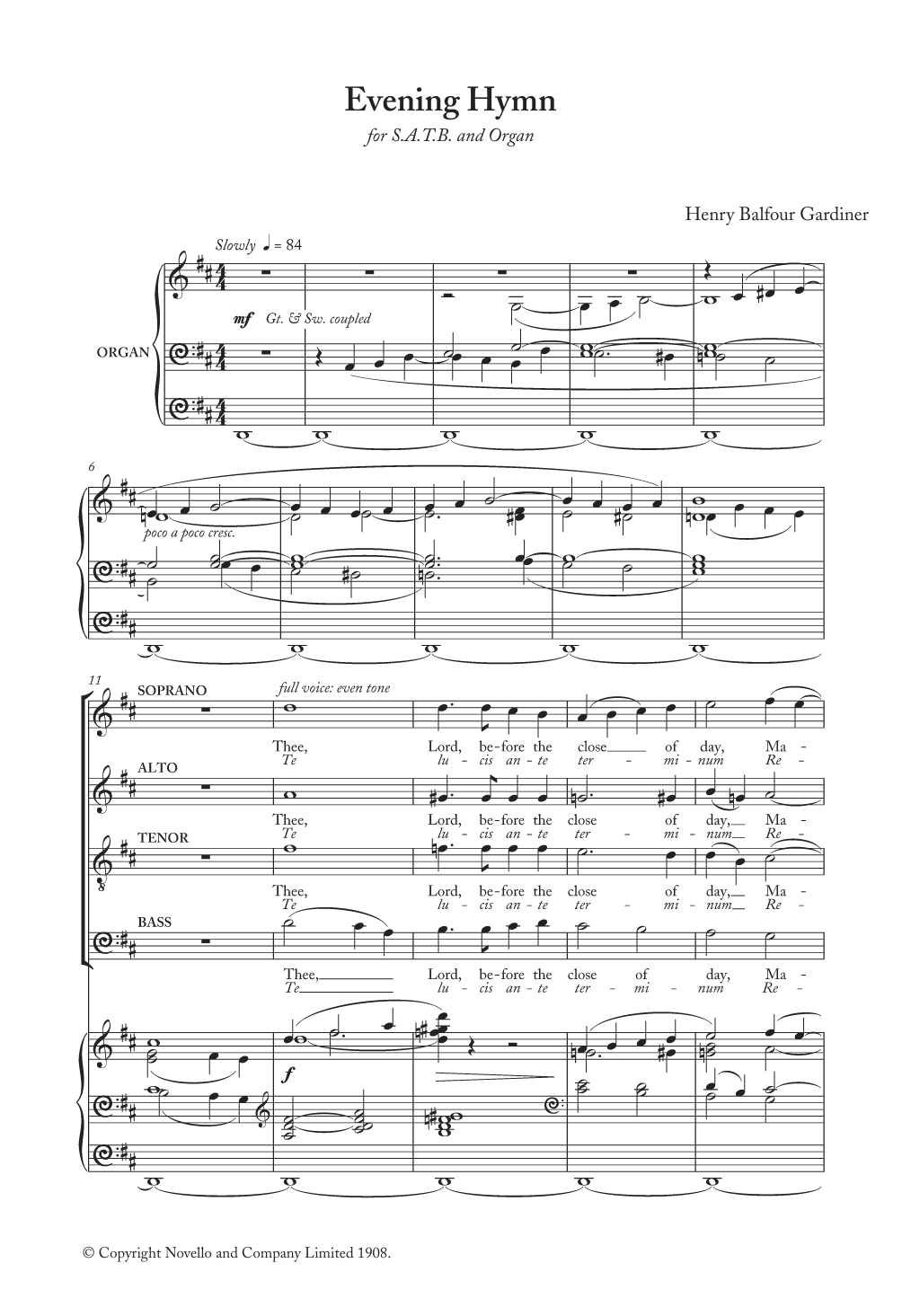 Download Henry Balfour Gardiner Evening Hymn Sheet Music and learn how to play SATB Choir PDF digital score in minutes