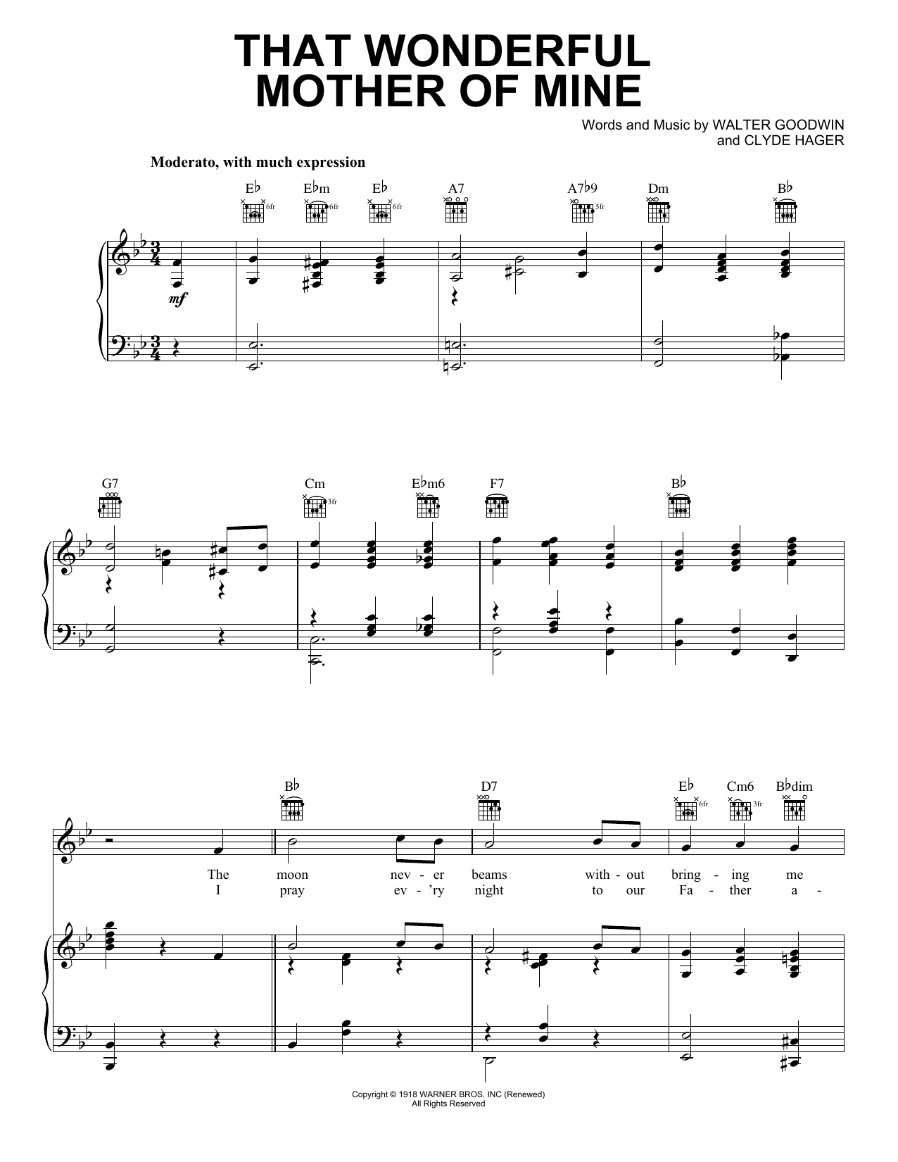 Download Henry Burr That Wonderful Mother Of Mine Sheet Music and learn how to play Piano, Vocal & Guitar Chords (Right-Hand Melody) PDF digital score in minutes