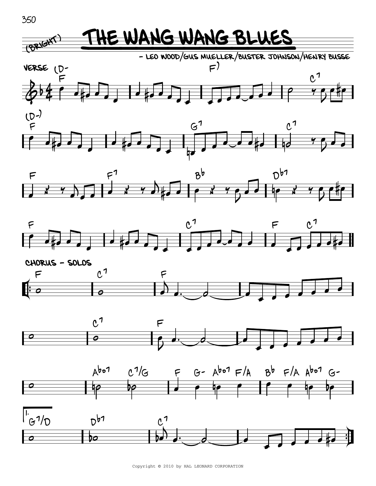 Download Henry Busse The Wang Wang Blues (arr. Robert Rawlins) Sheet Music and learn how to play Real Book – Melody, Lyrics & Chords PDF digital score in minutes