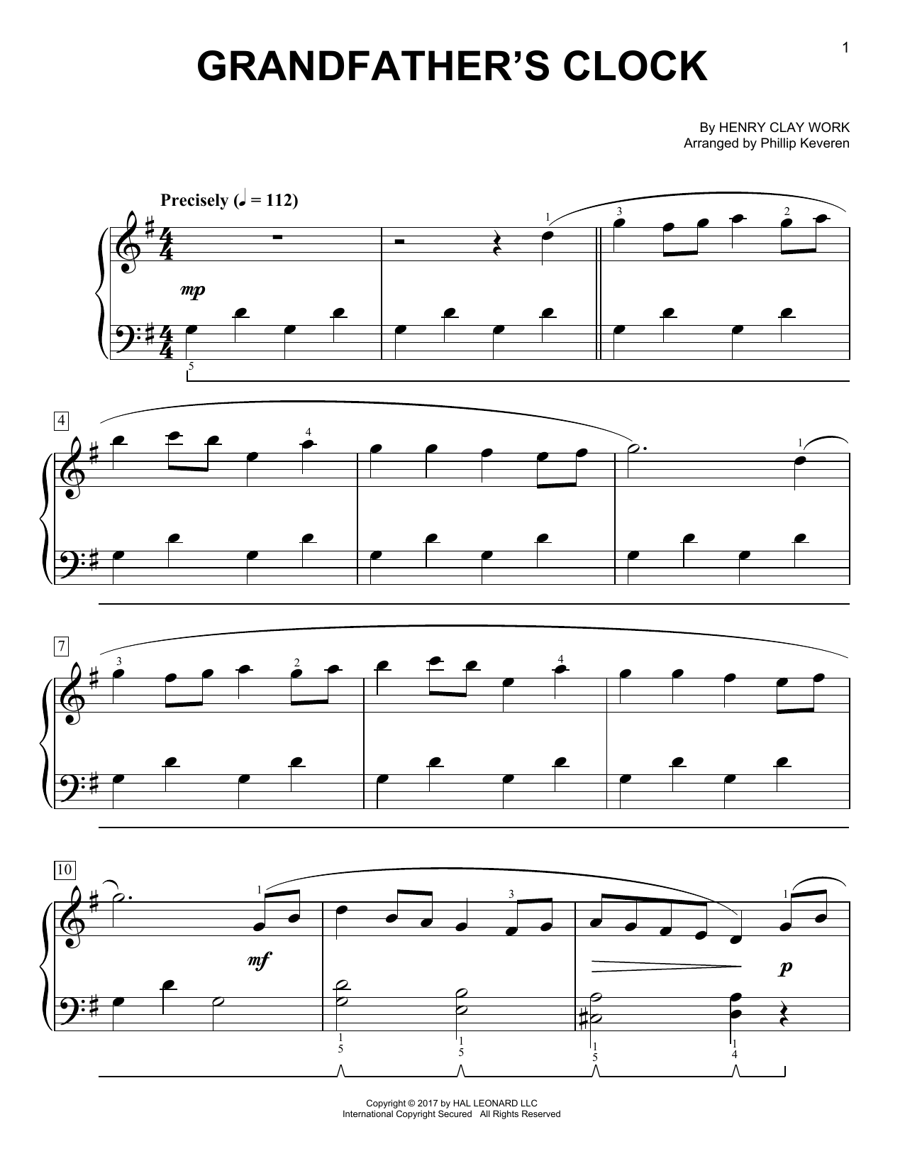 Download Phillip Keveren Grandfather's Clock Sheet Music and learn how to play Easy Piano PDF digital score in minutes