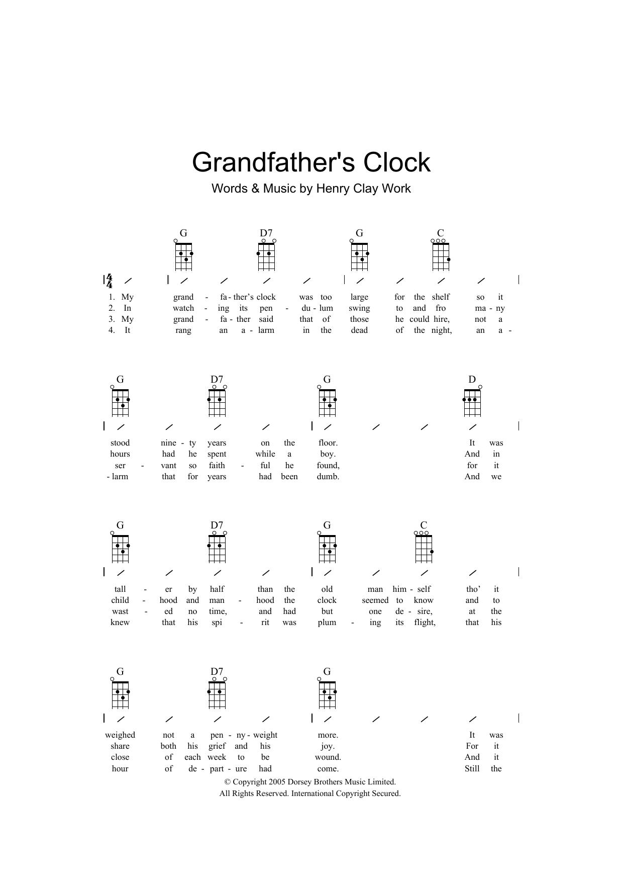 Download Henry Clay Work Grandfather's Clock Sheet Music and learn how to play Vocal Duet PDF digital score in minutes