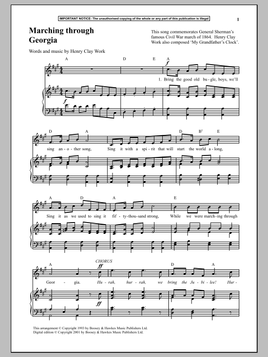 Download Henry Clay Work Marching Through Georgia Sheet Music and learn how to play Piano PDF digital score in minutes
