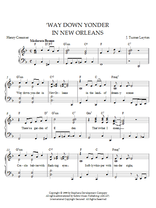 Download Freddy Cannon 'Way Down Yonder In New Orleans Sheet Music and learn how to play Melody Line, Lyrics & Chords PDF digital score in minutes