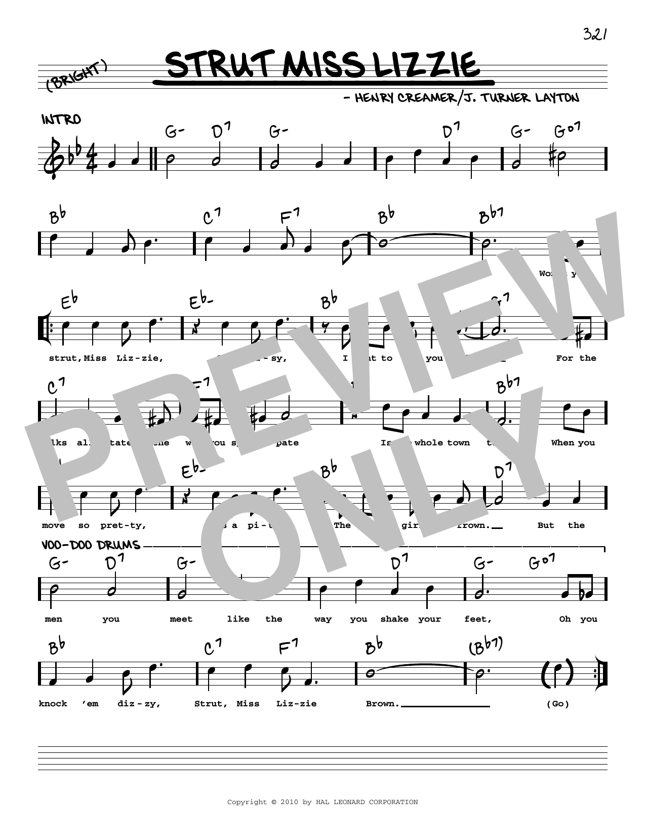 Download Henry Creamer Strut Miss Lizzie (arr. Robert Rawlins) Sheet Music and learn how to play Real Book – Melody, Lyrics & Chords PDF digital score in minutes