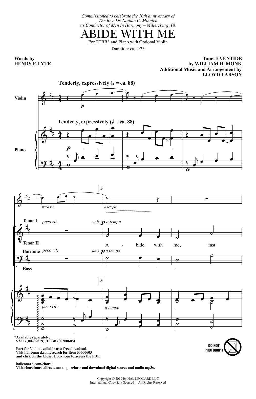 Download Henry F. Lyte Abide With Me (arr. Lloyd Larson) Sheet Music and learn how to play TTBB Choir PDF digital score in minutes