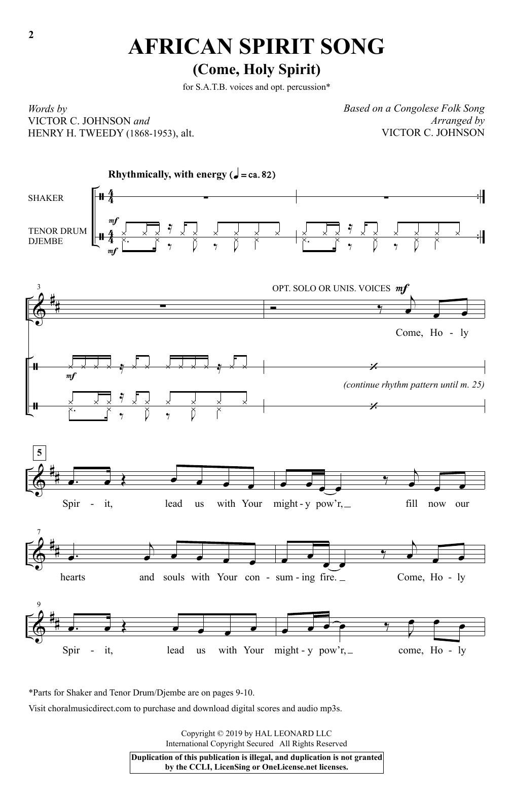 Download Henry H. Tweedy African Spirit Song (Come, Holy Spirit) (arr. Victor C. Johnson) Sheet Music and learn how to play SATB Choir PDF digital score in minutes