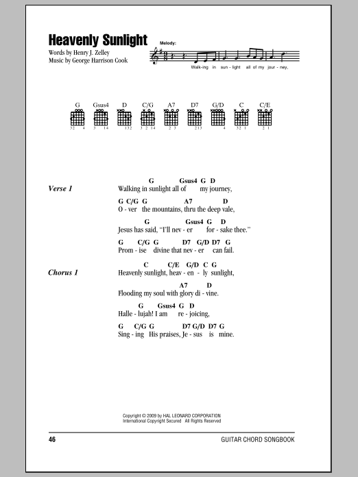 Download Henry J. Zelley Heavenly Sunlight Sheet Music and learn how to play Lyrics & Chords PDF digital score in minutes