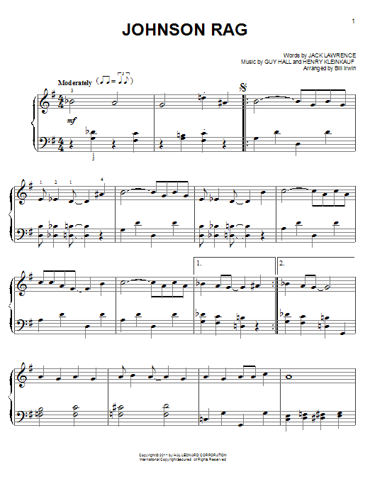 Download Henry Kleinkauf Johnson Rag Sheet Music and learn how to play Easy Piano PDF digital score in minutes