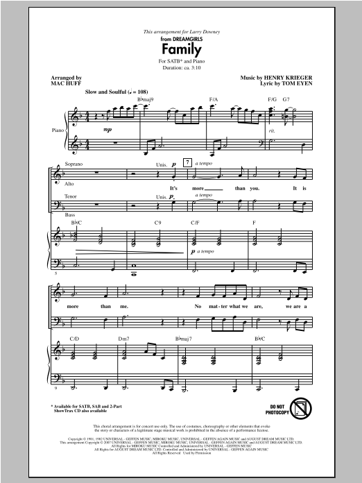Download Dreamgirls (Movie) Family (arr. Mac Huff) Sheet Music and learn how to play SAB PDF digital score in minutes