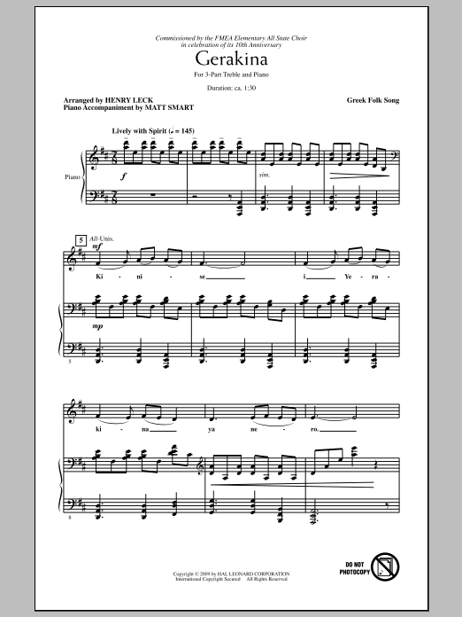 Download Henry Leck Gerakina Sheet Music and learn how to play 3-Part Treble Choir PDF digital score in minutes