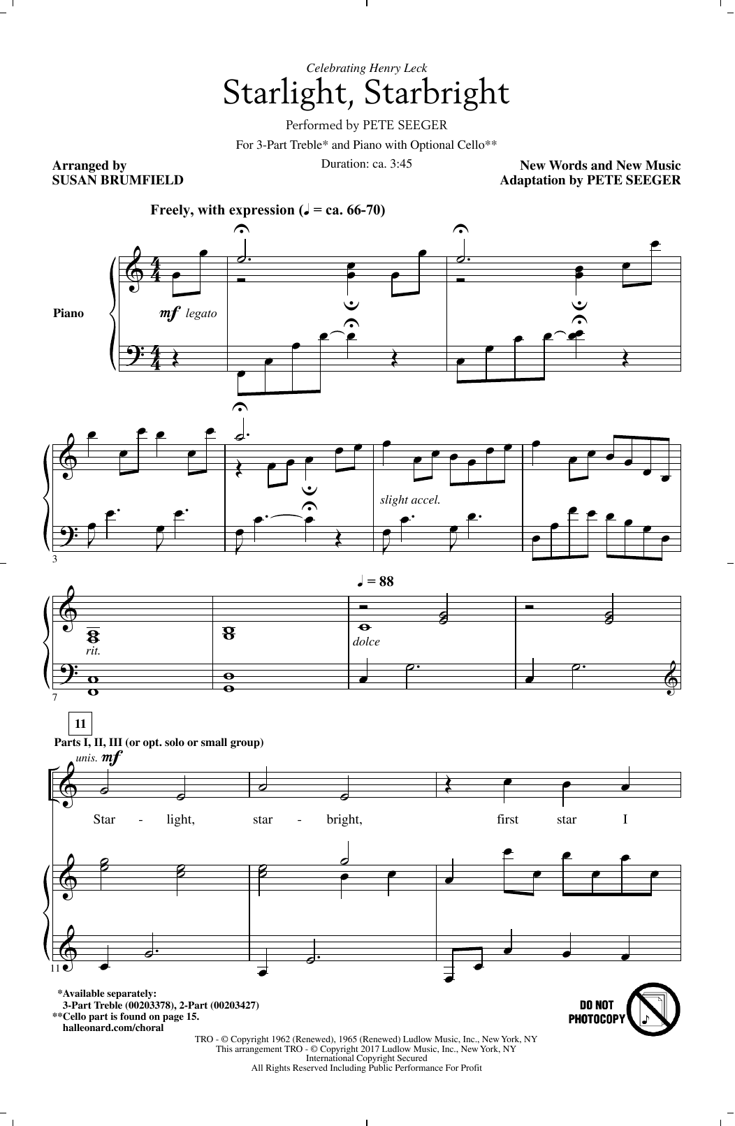 Download Henry Leck Starlight, Starbright Sheet Music and learn how to play 3-Part Treble PDF digital score in minutes