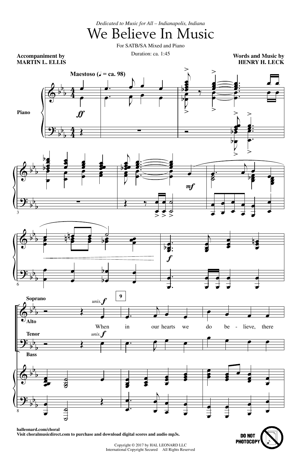 Download Henry Leck We Believe In Music Sheet Music and learn how to play Choral PDF digital score in minutes