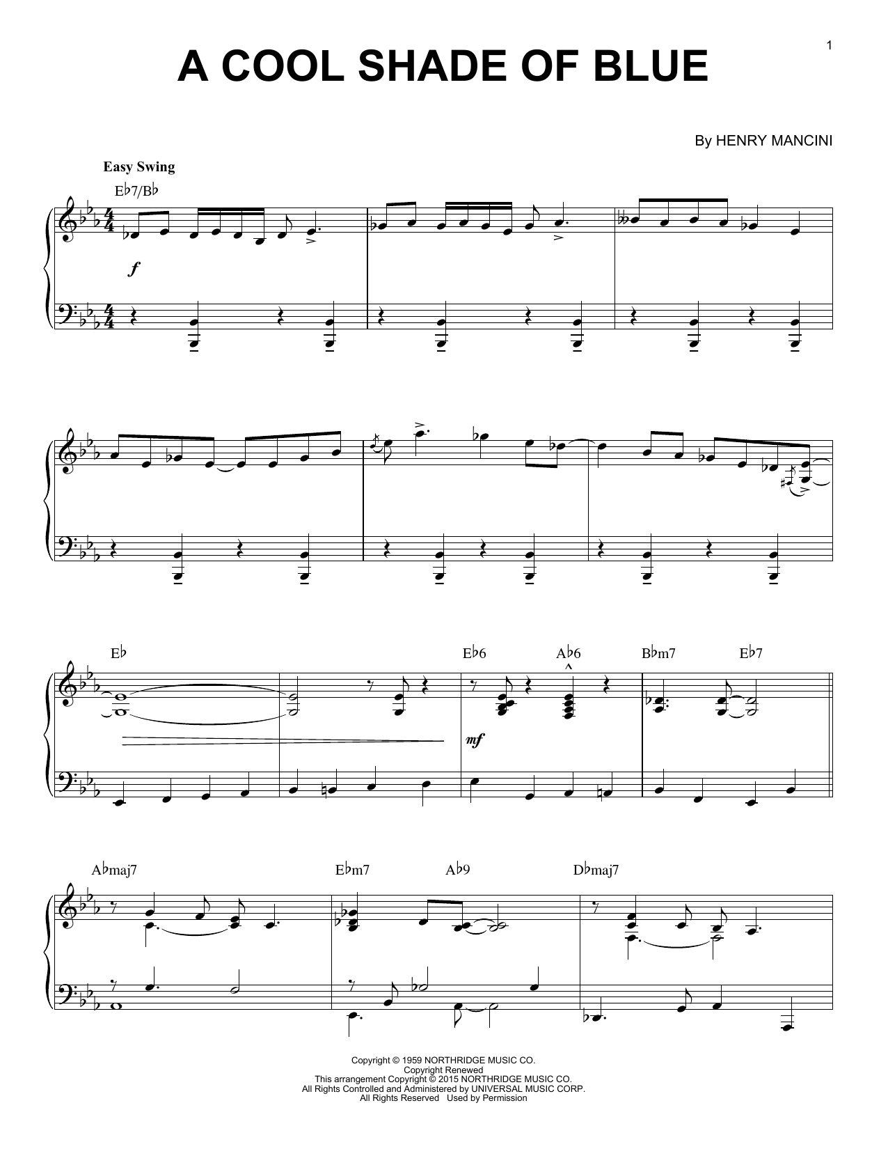 Download Henry Mancini A Cool Shade Of Blue Sheet Music and learn how to play Piano PDF digital score in minutes