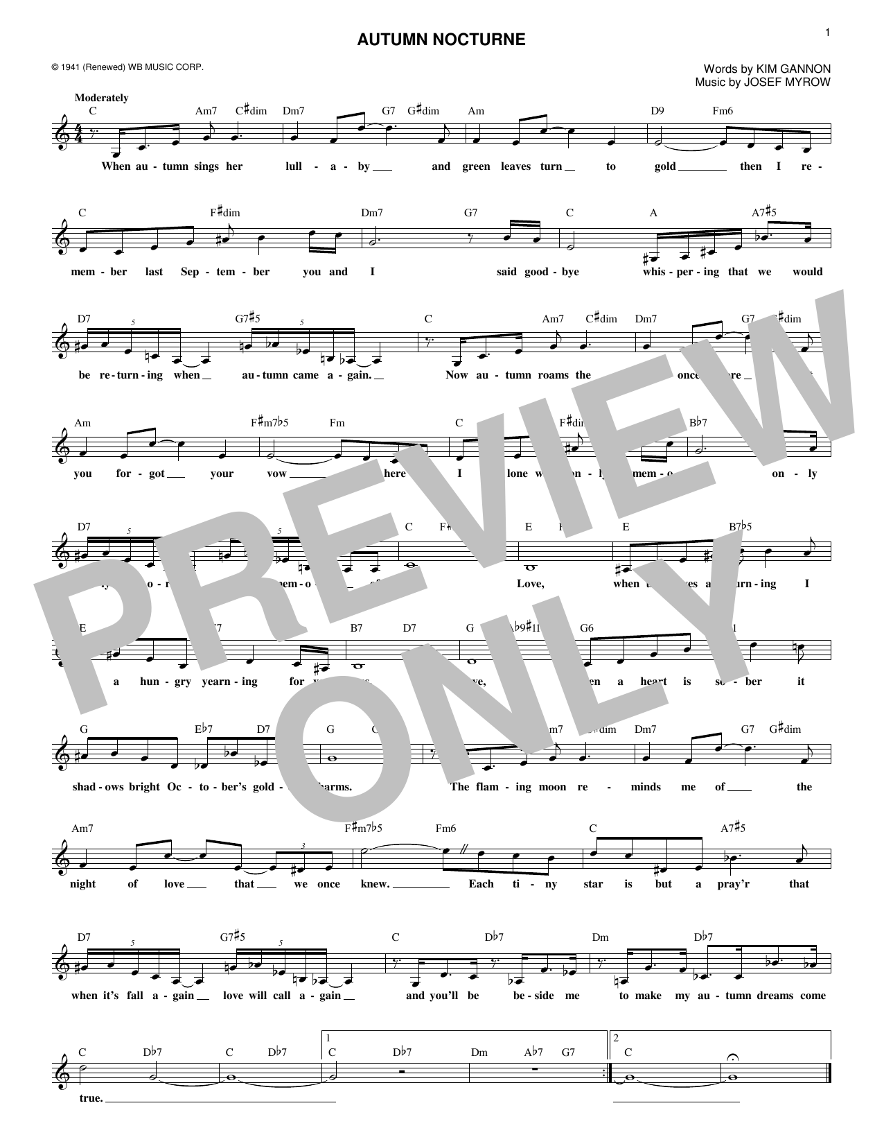 Download Henry Mancini Autumn Nocturne Sheet Music and learn how to play Real Book – Melody & Chords PDF digital score in minutes