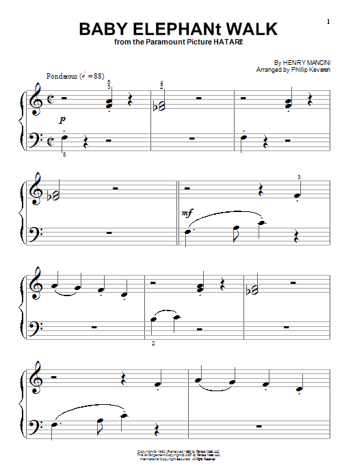 Download Henry Mancini Baby Elephant Walk Sheet Music and learn how to play Piano PDF digital score in minutes