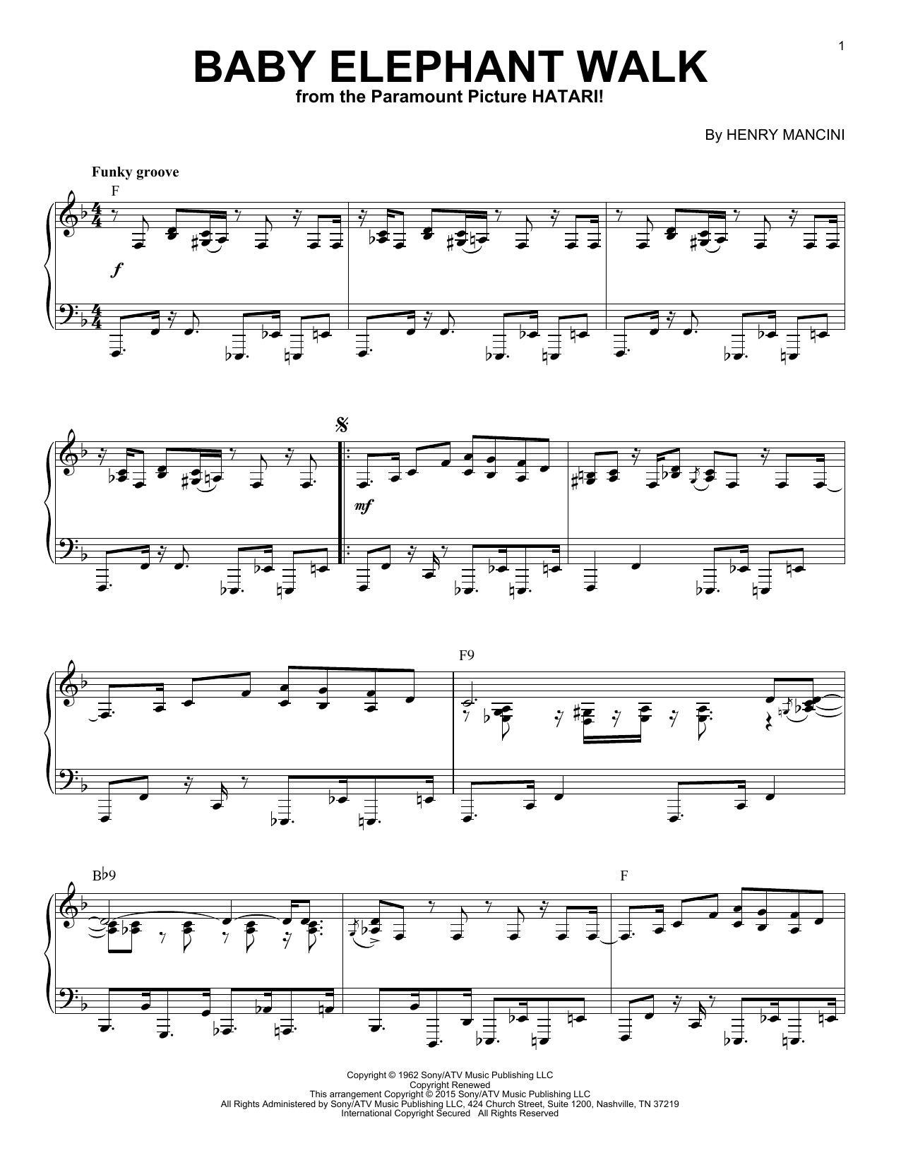 Download Henry Mancini Baby Elephant Walk Sheet Music and learn how to play Piano PDF digital score in minutes