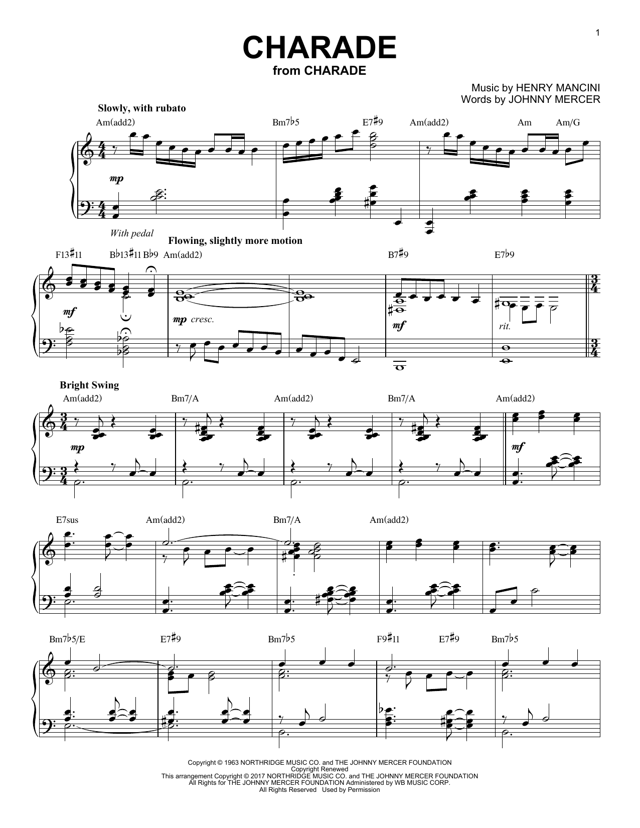 Download Henry Mancini Charade Sheet Music and learn how to play Piano PDF digital score in minutes