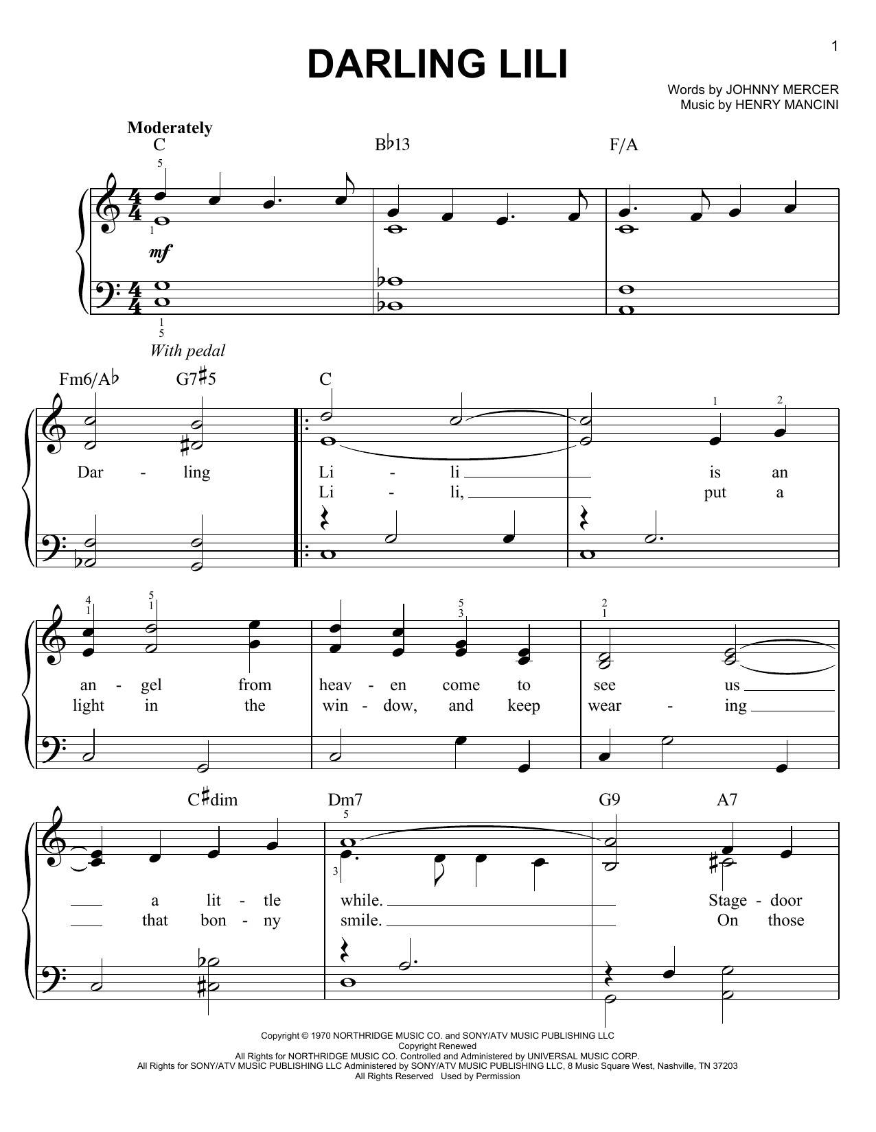 Download Henry Mancini Darling Lili Sheet Music and learn how to play Piano PDF digital score in minutes