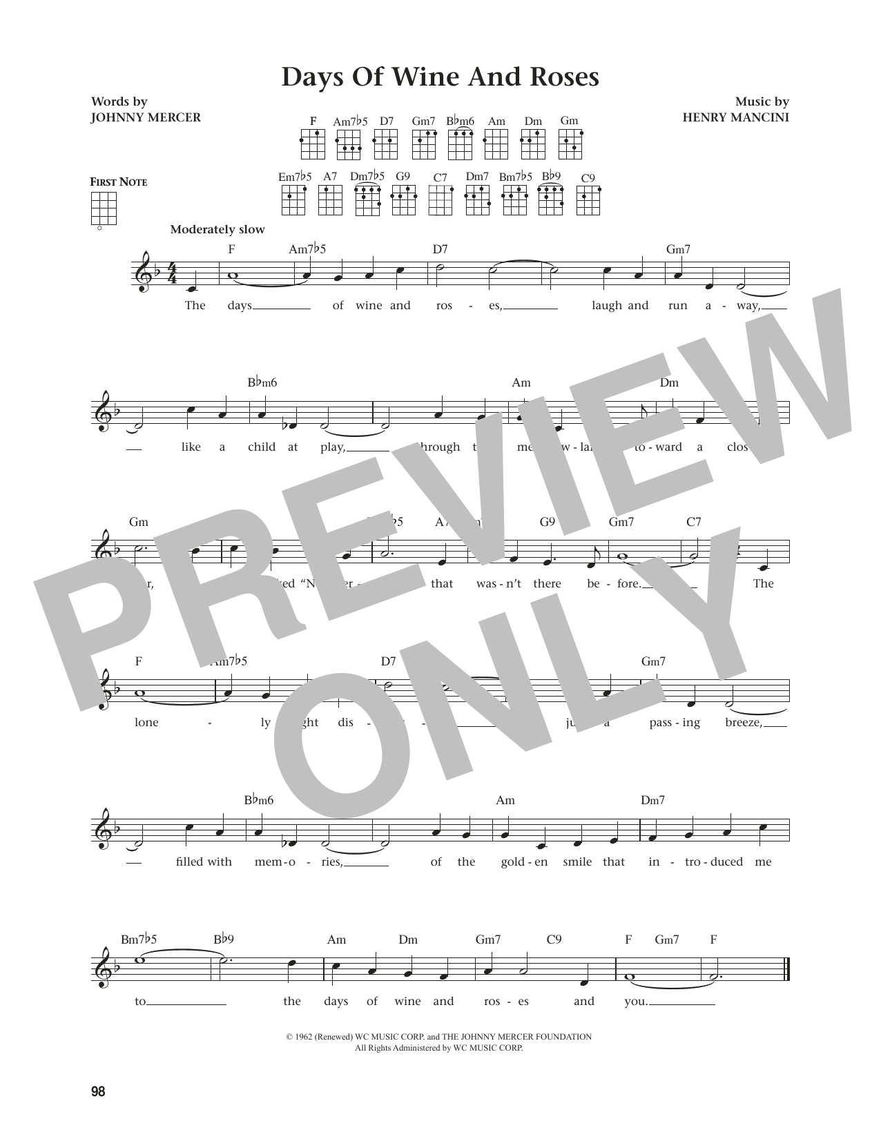 Download Henry Mancini Days Of Wine And Roses (from The Daily Ukulele) (arr. Jim Beloff) Sheet Music and learn how to play Ukulele PDF digital score in minutes