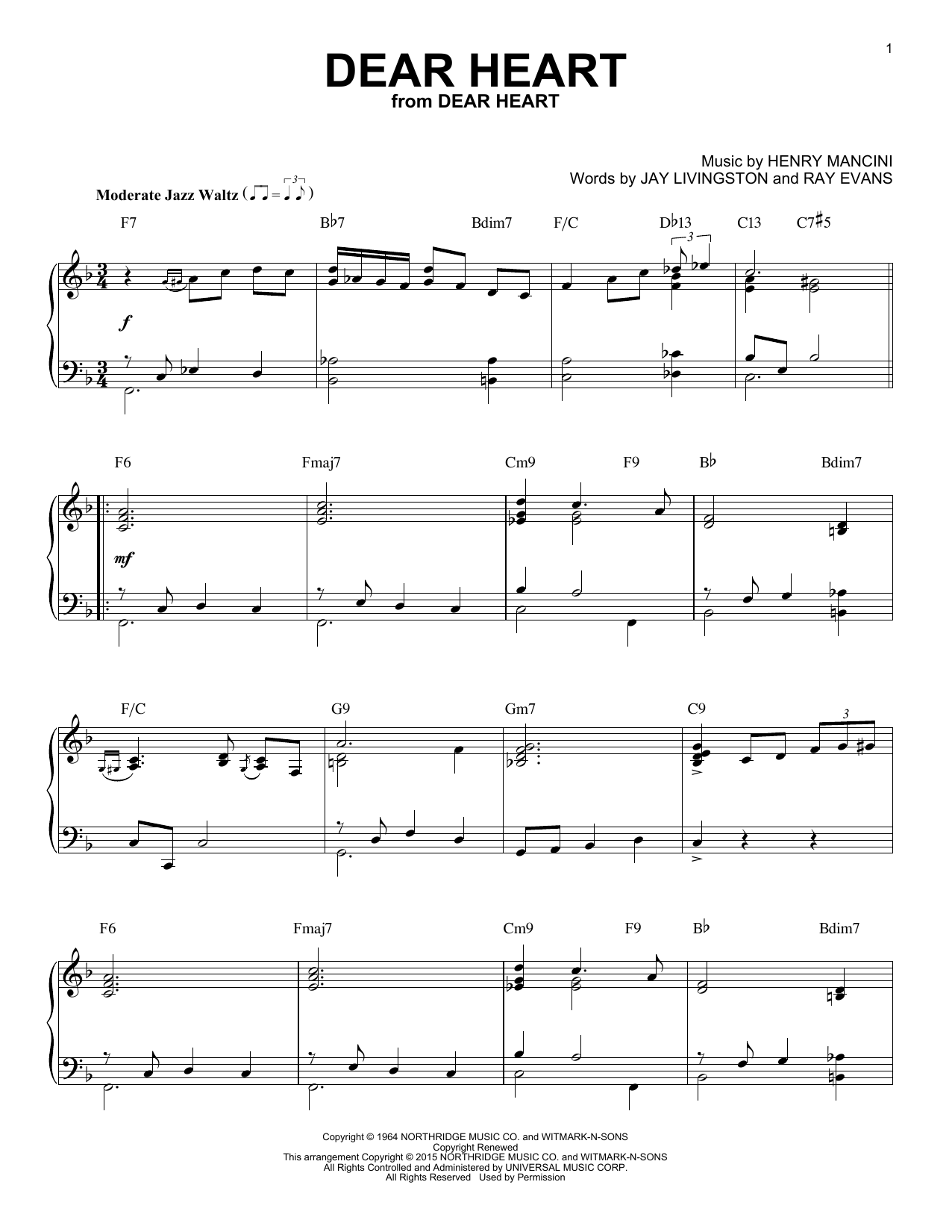Download Henry Mancini Dear Heart Sheet Music and learn how to play Piano PDF digital score in minutes