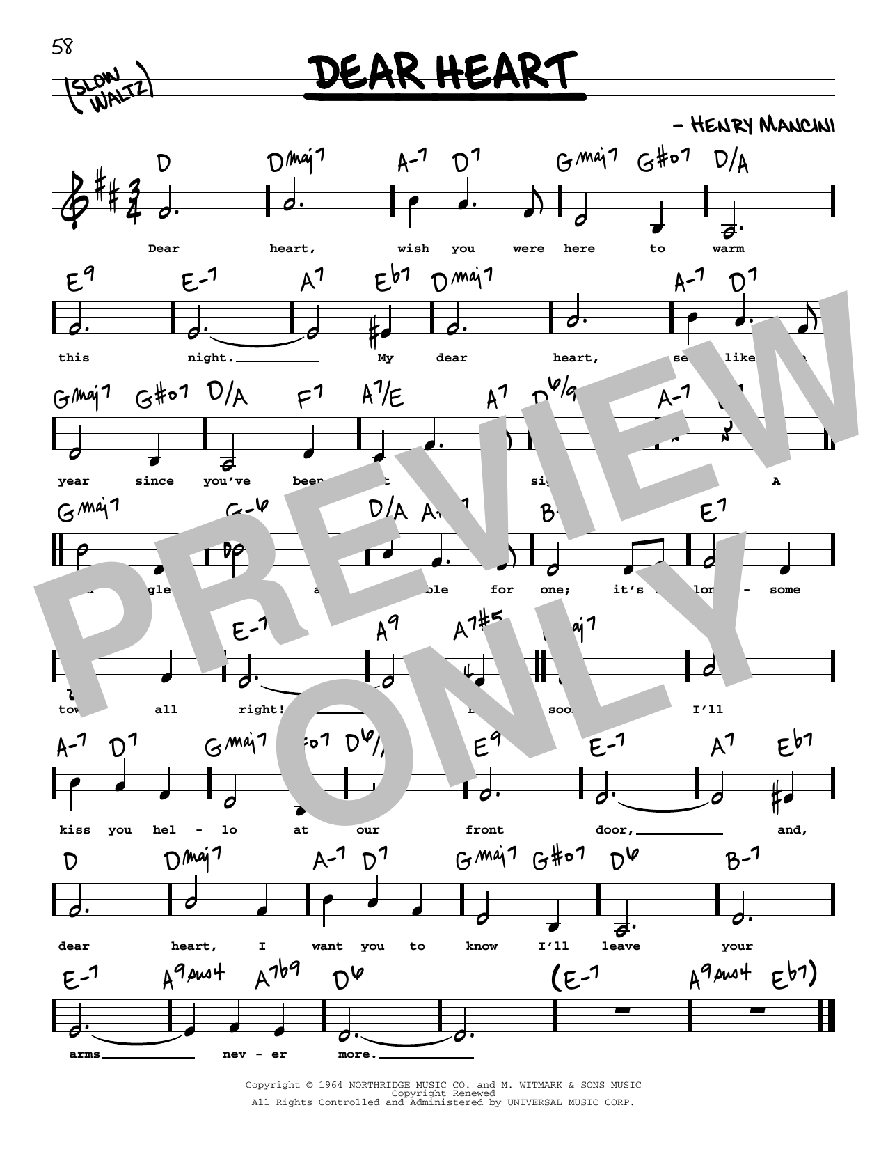 Download Henry Mancini Dear Heart (Low Voice) Sheet Music and learn how to play Real Book – Melody, Lyrics & Chords PDF digital score in minutes