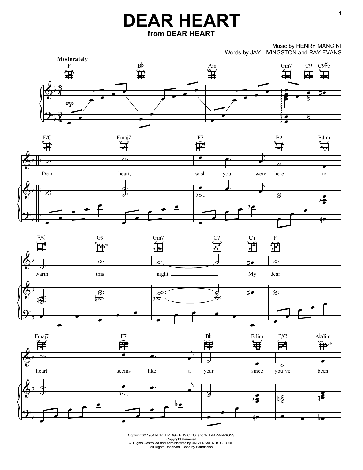 Download Henry Mancini Dear Heart Sheet Music and learn how to play Viola PDF digital score in minutes