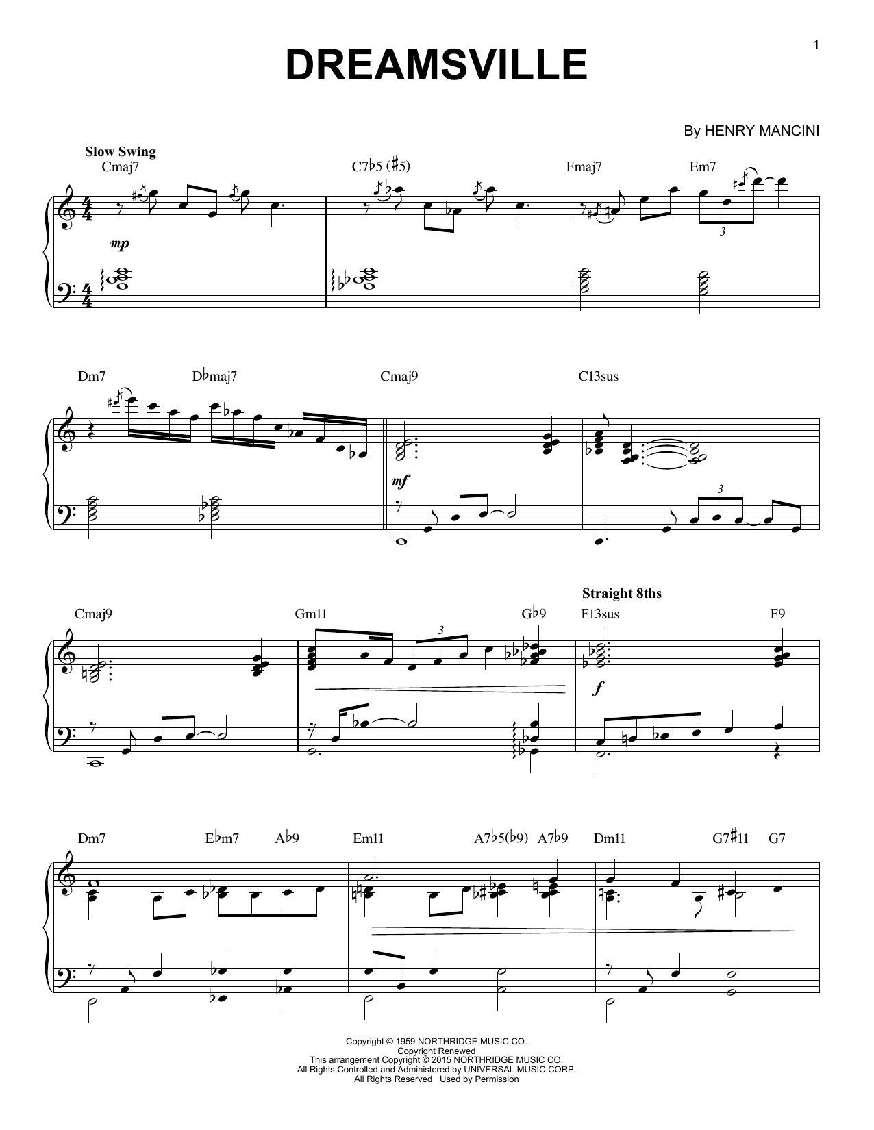Download Henry Mancini Dreamsville Sheet Music and learn how to play Piano PDF digital score in minutes