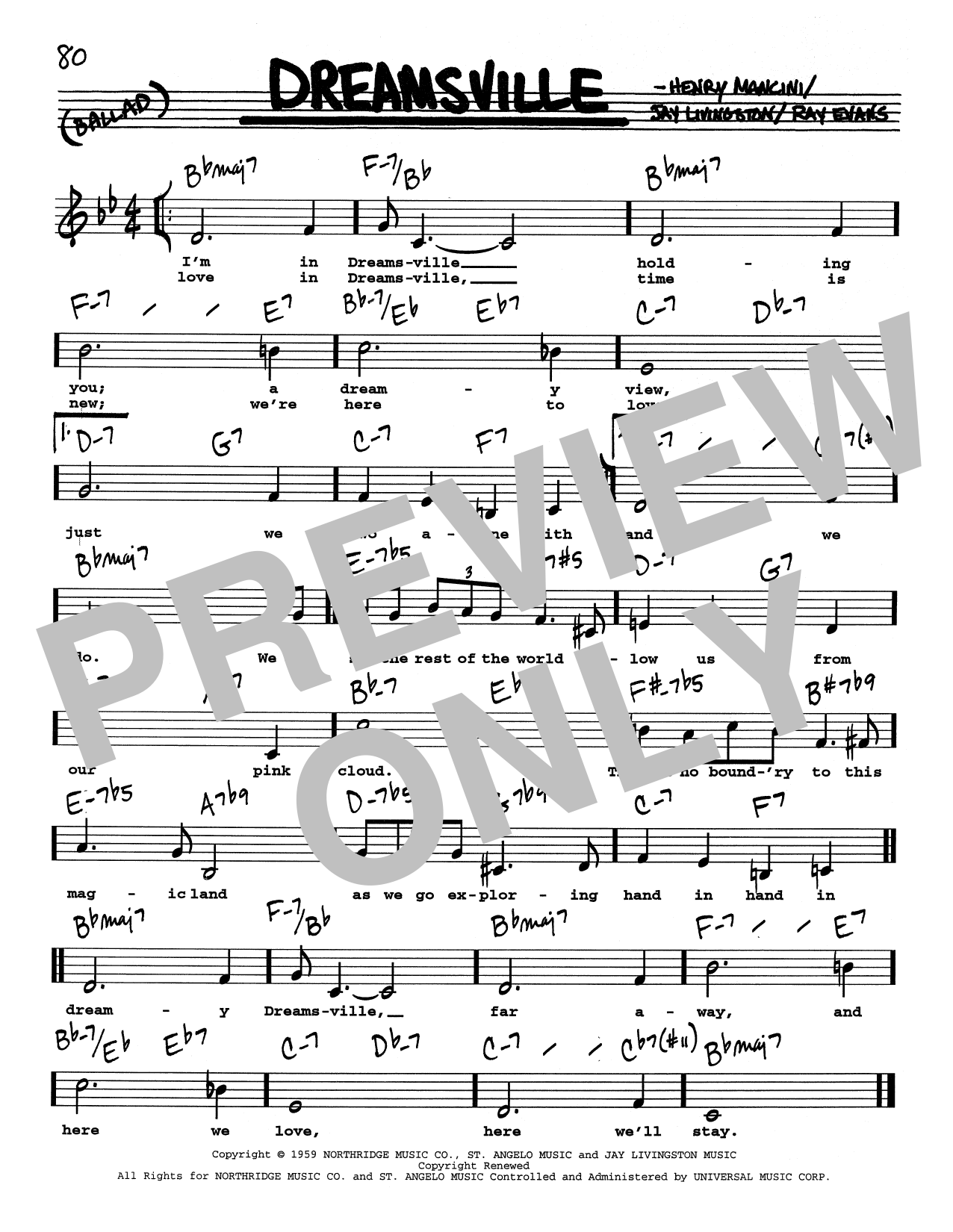 Download Henry Mancini Dreamsville (Low Voice) Sheet Music and learn how to play Real Book – Melody, Lyrics & Chords PDF digital score in minutes