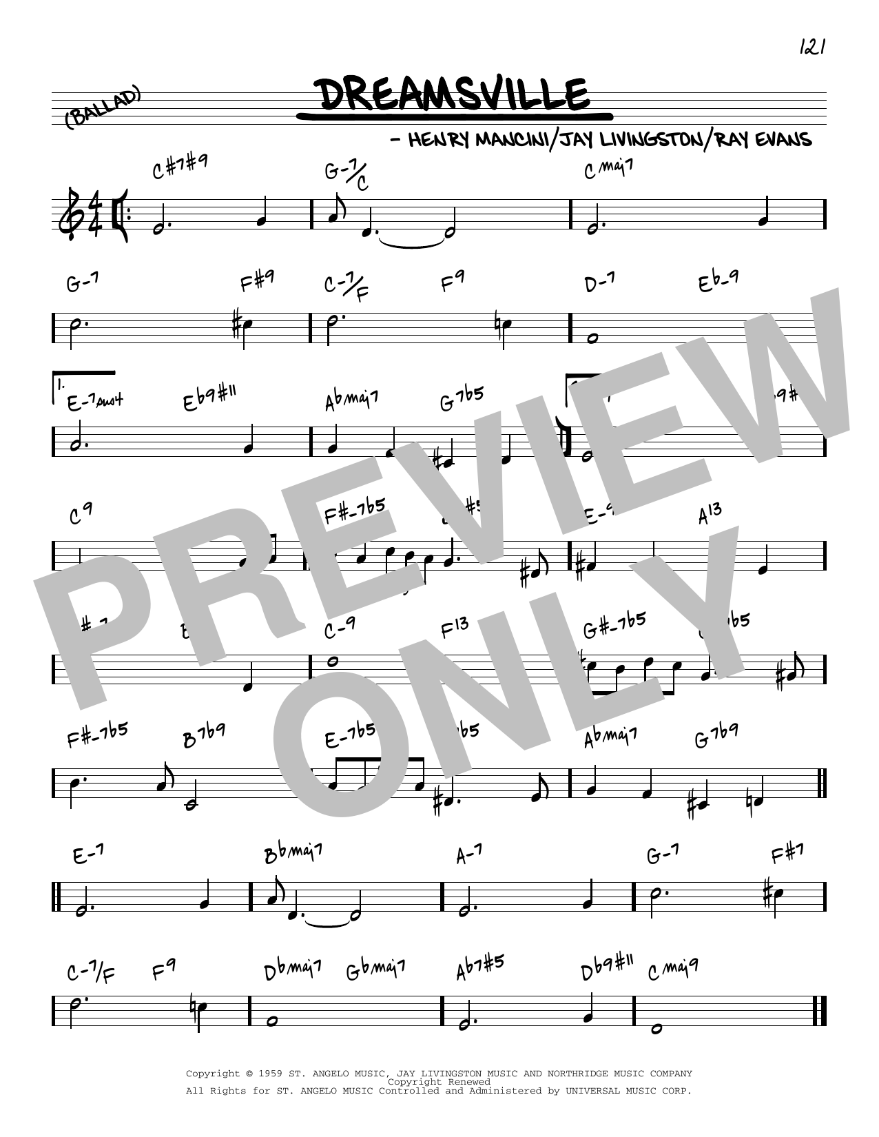 Download Henry Mancini Dreamsville [Reharmonized version] (arr. Jack Grassel) Sheet Music and learn how to play Real Book – Melody & Chords PDF digital score in minutes
