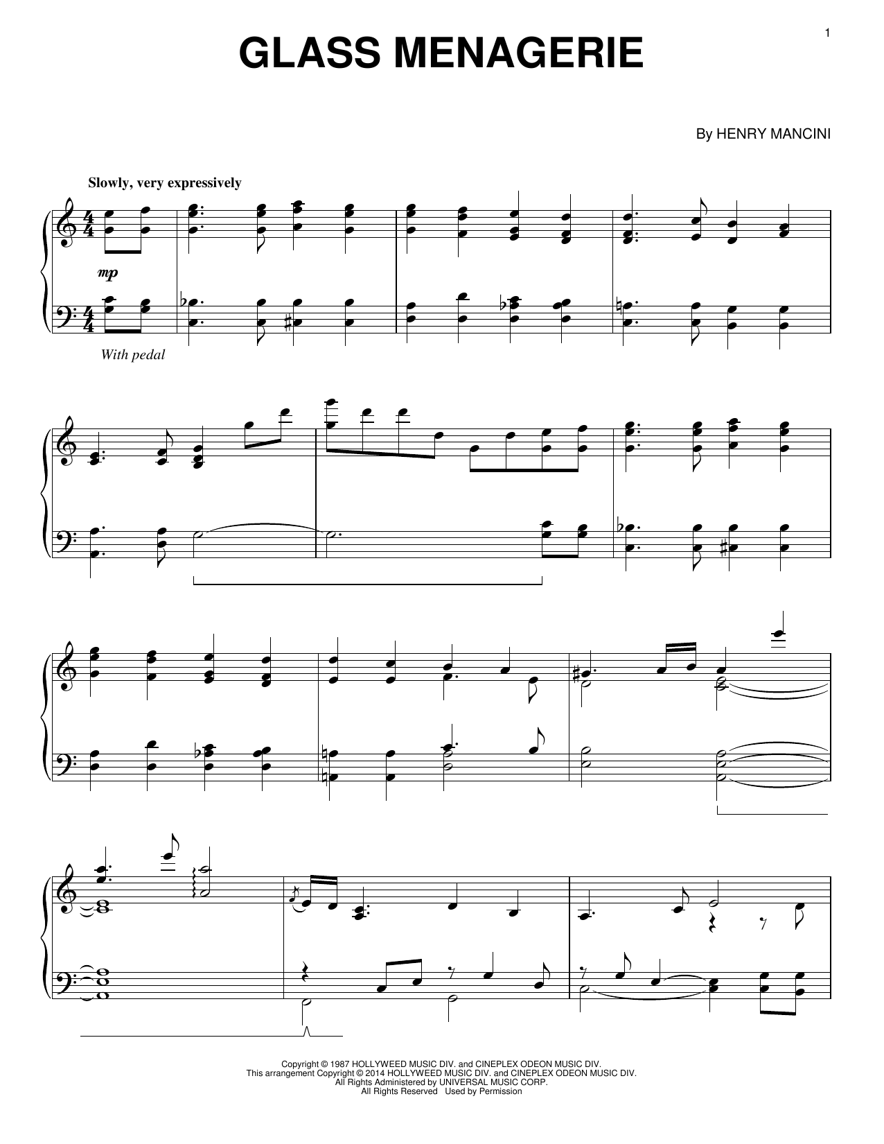 Download Henry Mancini Glass Menagerie Sheet Music and learn how to play Piano PDF digital score in minutes