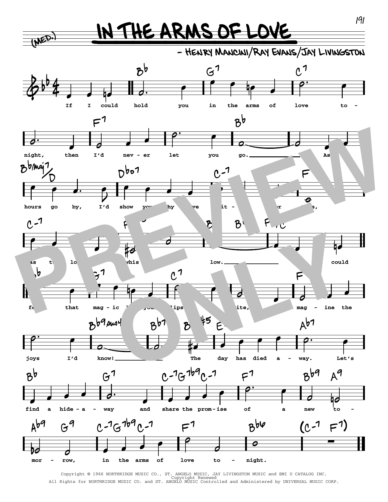 Download Henry Mancini In The Arms Of Love (High Voice) Sheet Music and learn how to play Real Book – Melody, Lyrics & Chords PDF digital score in minutes