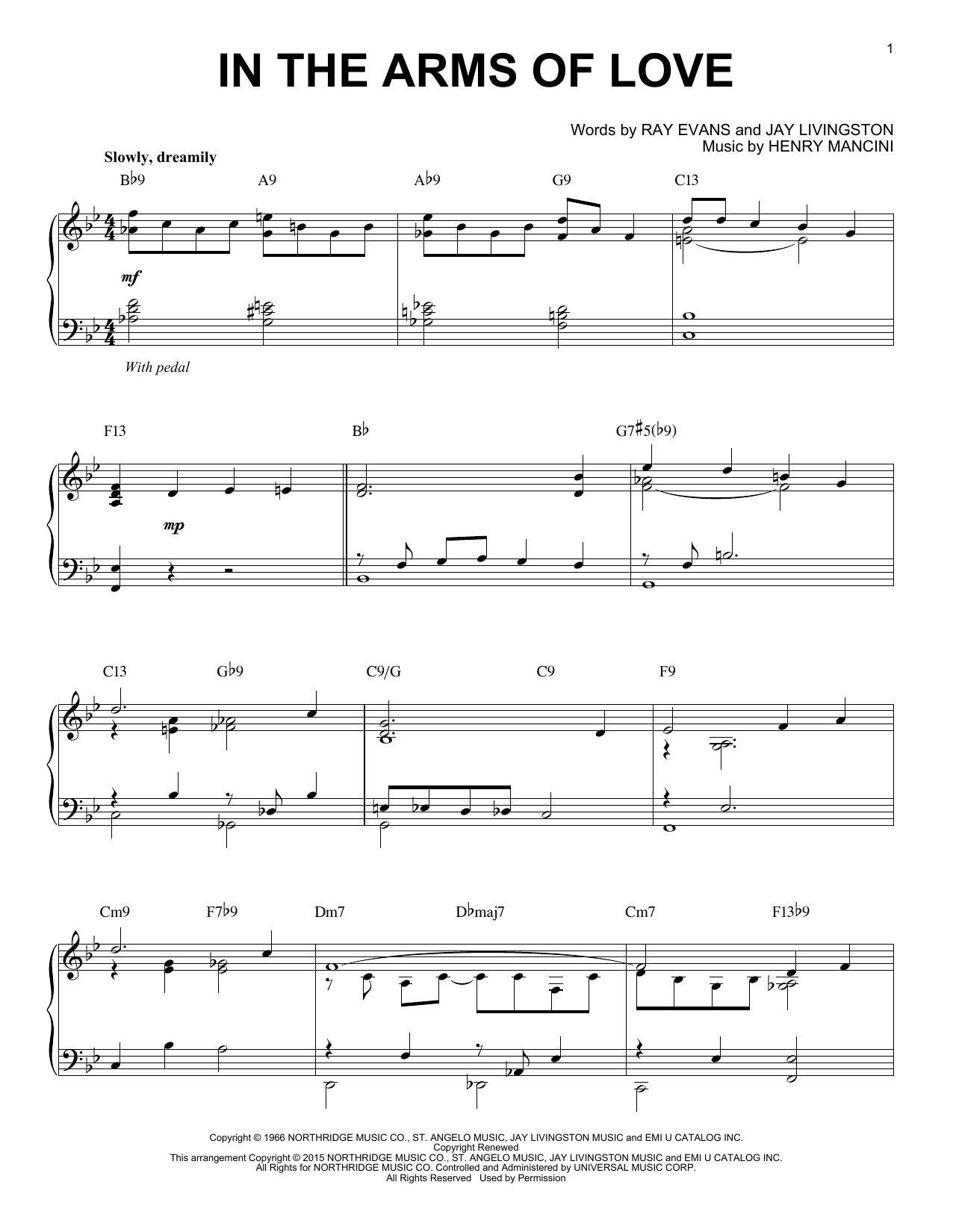 Download Henry Mancini In The Arms Of Love Sheet Music and learn how to play Piano PDF digital score in minutes