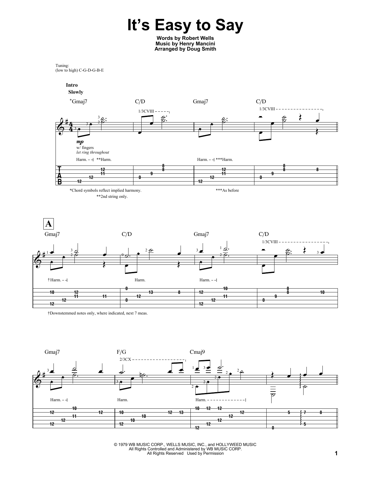Download Henry Mancini It's Easy To Say (arr. Doug Smith) (from 10) Sheet Music and learn how to play Solo Guitar PDF digital score in minutes