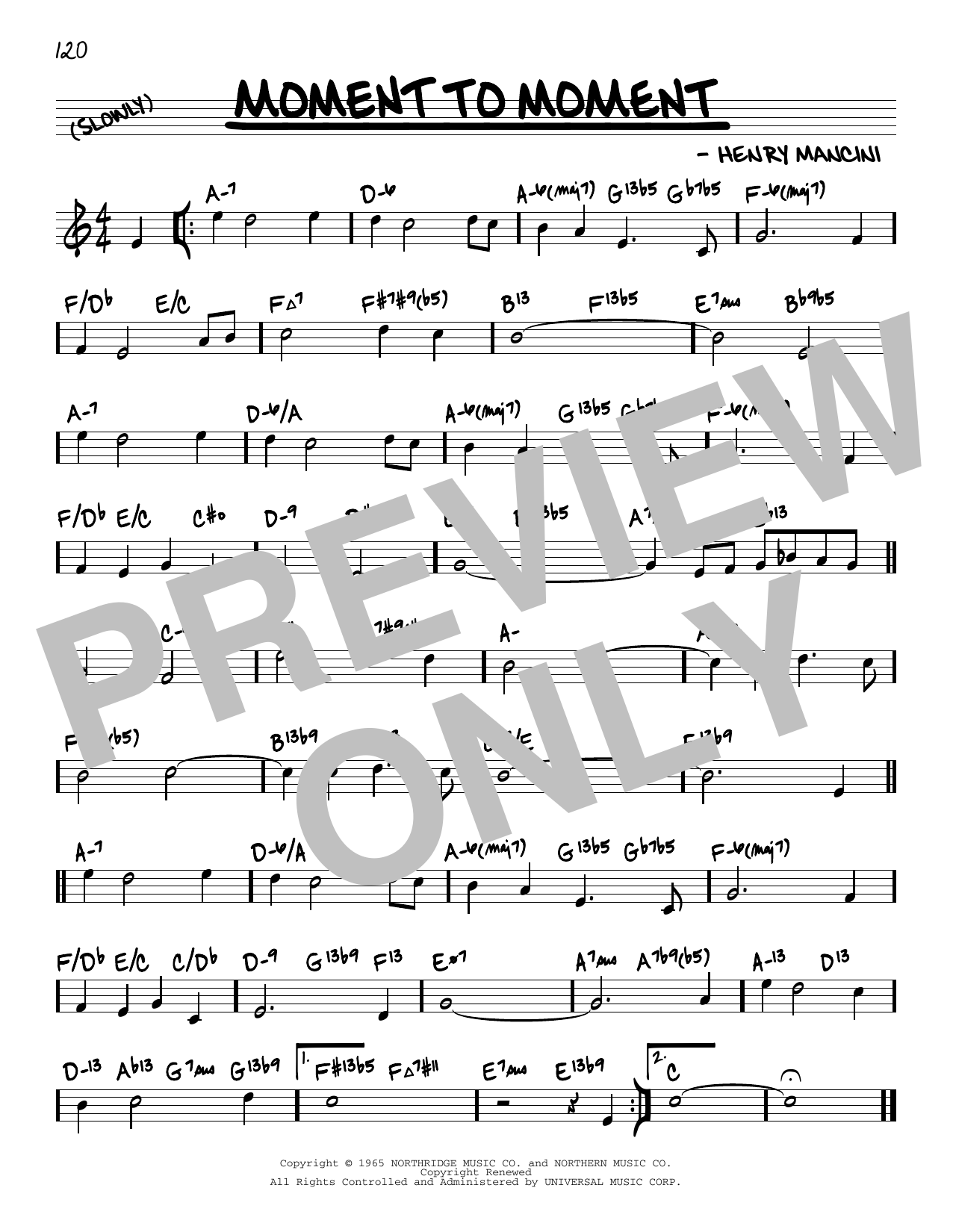 Download Henry Mancini Moment To Moment (arr. David Hazeltine) Sheet Music and learn how to play Real Book – Enhanced Chords PDF digital score in minutes
