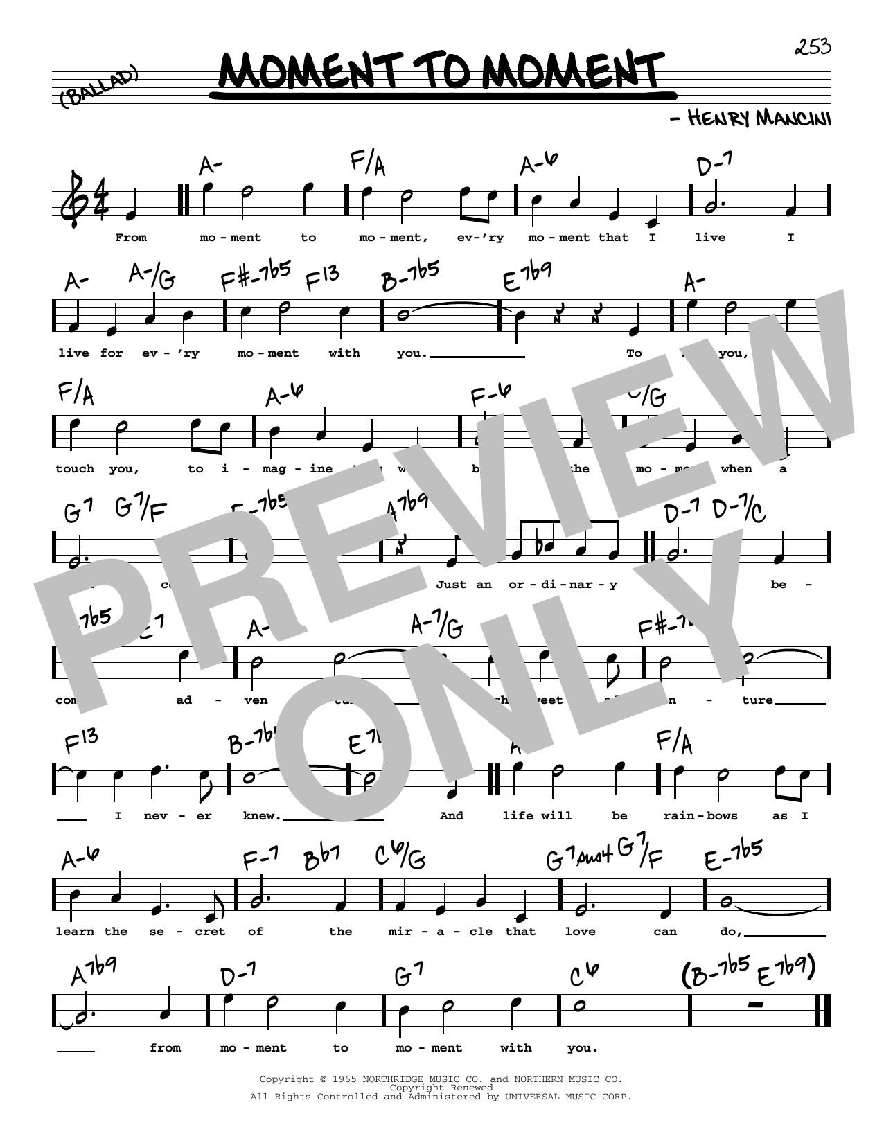 Download Henry Mancini Moment To Moment (High Voice) Sheet Music and learn how to play Real Book – Melody, Lyrics & Chords PDF digital score in minutes