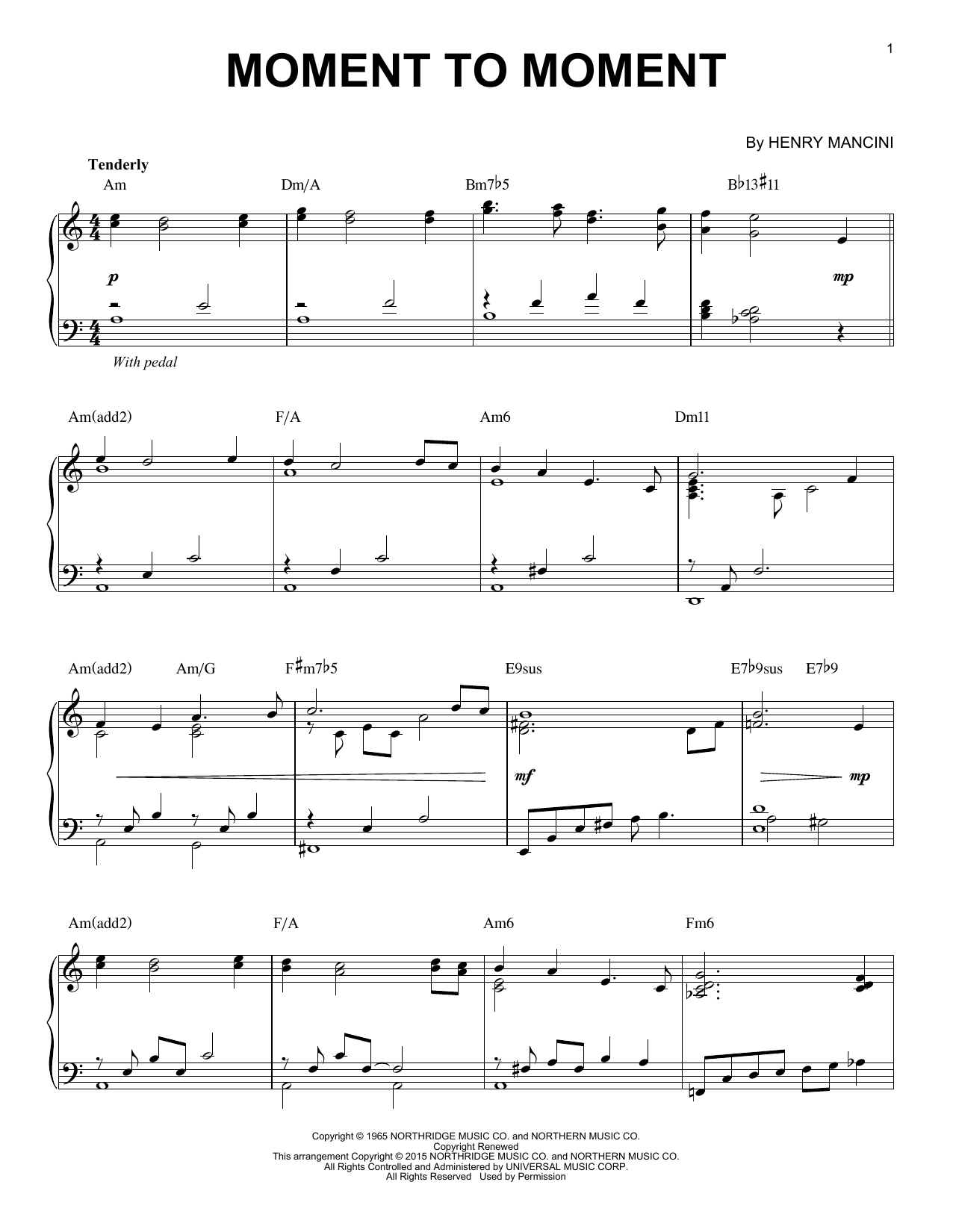 Download Henry Mancini Moment To Moment Sheet Music and learn how to play Piano PDF digital score in minutes