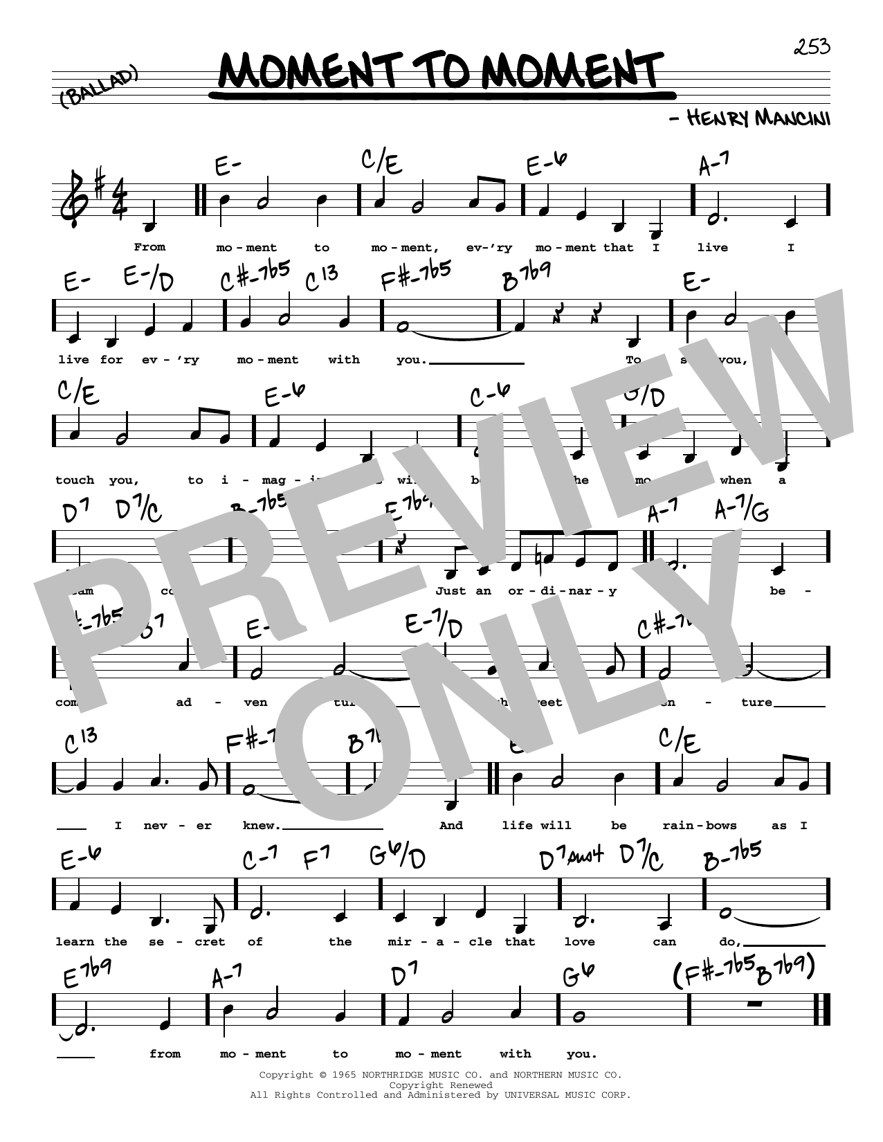 Download Henry Mancini Moment To Moment (Low Voice) Sheet Music and learn how to play Real Book – Melody, Lyrics & Chords PDF digital score in minutes